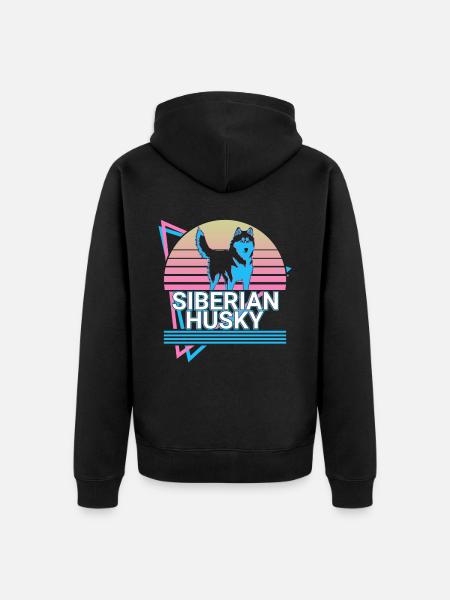 Siberian Husky Retro Gift - Unisex Premium Organic Zip Hoodie - black
