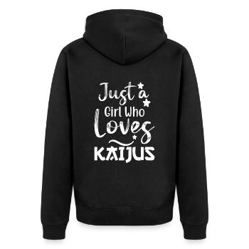 Lustiges Kaiju Japanisches Monster Geschenk - Unisex Premium Bio Zip Hoodie - Schwarz - Hinten - Nico (187cm)