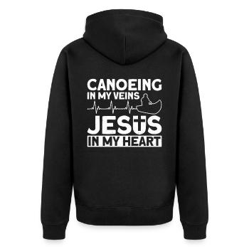 Canoe Canoeing Jesus Faith Vintage - Unisex Premium Bio Zip Hoodie - Schwarz - Hinten - Nico (187cm)