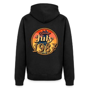 Baujahr 1987 Im Juli - Unisex Premium Bio Zip Hoodie - Schwarz - Hinten - Nico (187cm)