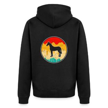 Pferd Retro - Unisex Premium Bio Zip Hoodie - Schwarz - Hinten - Nico (187cm)