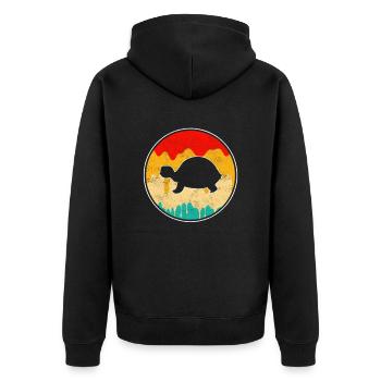 Turtle Retro - Unisex Premium Organic Zip Hoodie - black - Back - Nico (187cm)
