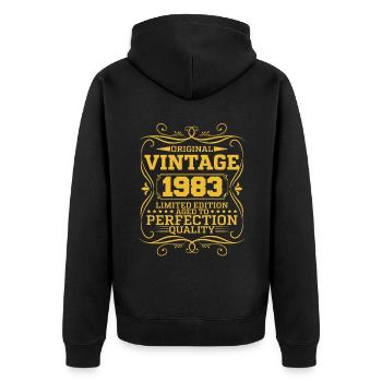 Vintage 1983 Original Limited Edition - Unisex Premium Bio Zip Hoodie - Schwarz - Hinten - Nico (187cm)