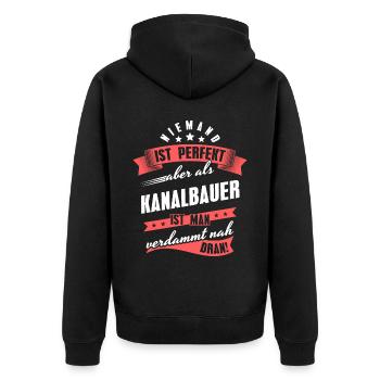 Niemand ist Perfekt Kanalbauer Kollegen Geschenk - Unisex Premium Bio Zip Hoodie - Schwarz - Hinten - Nico (187cm)