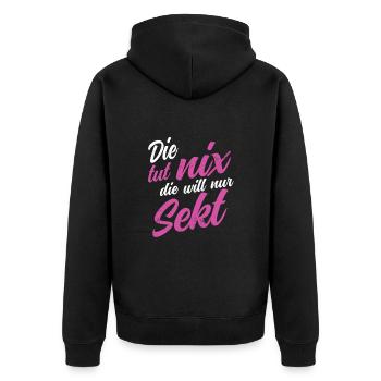 Die tut nix die will nur Sekt Party Polter Bier - Unisex Premium Bio Zip Hoodie - Schwarz - Hinten - Nico (187cm)