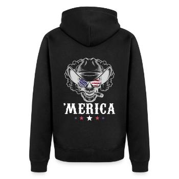 Smoking Skull Cowboy Merica 4th of July American F - Unisex Premium Bio Zip Hoodie - Schwarz - Hinten - Nico (187cm)