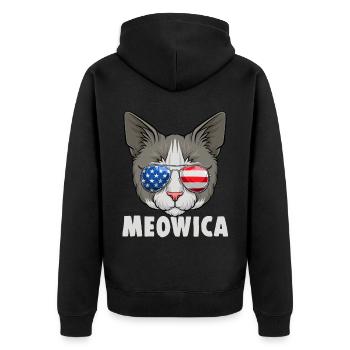 Cat 4th of July USA Kitten American Flag - Unisex Premium Bio Zip Hoodie - Schwarz - Hinten - Nico (187cm)