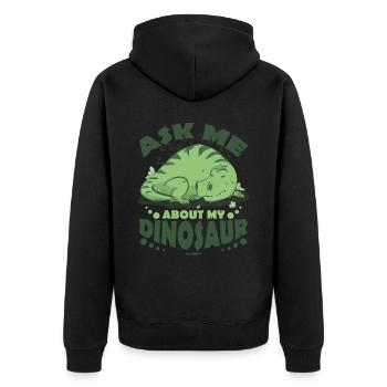 Ask Me About My Dinosaur - Unisex Premium Bio Zip Hoodie - Schwarz - Hinten - Nico (187cm)