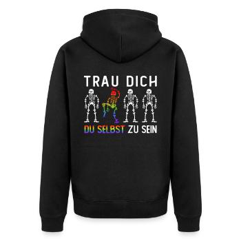 Trau Dich Du Selbst Zu Sein LGBTQ Pride Monat - Unisex Premium Bio Zip Hoodie - Schwarz - Hinten - Nico (187cm)