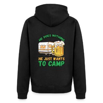 Der Tut Nix Der Will Nur Campen - Zelten Natur - Unisex Premium Bio Zip Hoodie - Schwarz - Hinten - Nico (187cm)