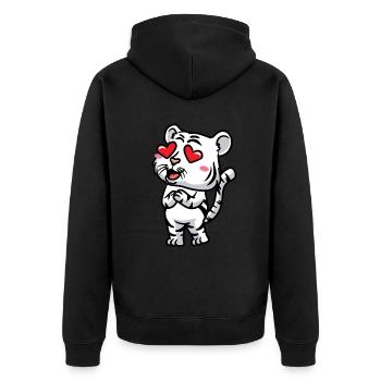 Weißer Tiger Emoticon Bengalischer Tiger - Unisex Premium Bio Zip Hoodie - Schwarz - Hinten - Nico (187cm)