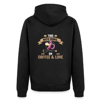 This NICU runs on coffe & Love Krankenschwester - Unisex Premium Bio Zip Hoodie - Schwarz - Hinten - Nico (187cm)