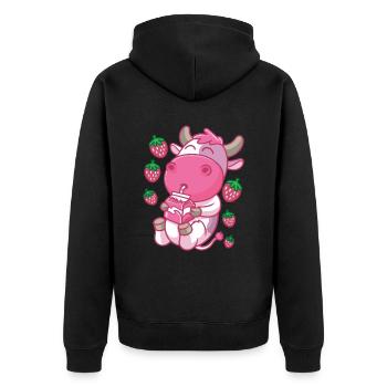 Kawaii Vache Fraise Lait Anime - Veste à capuche bio Premium Unisexe - noir - Dos - Nico (187cm)
