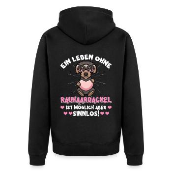 Rauhaardackel Hund Mit Herz Und Sonnenbrille - Unisex Premium Bio Zip Hoodie - Schwarz - Hinten - Nico (187cm)
