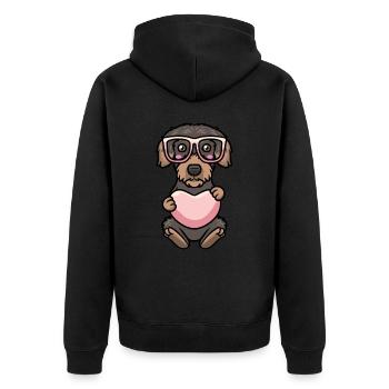 Chien teckel à poil rugueux avec cœur et lunettes de soleil - Veste à capuche bio Premium Unisexe - noir - Dos - Nico (187cm)