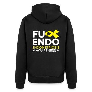 Endo Warrior Endometriose Bewusstseinskrankheit - Unisex Premium Bio Zip Hoodie - Schwarz - Hinten - Nico (187cm)