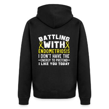Battling With Endometriosis Awareness Disease - Unisex Premium Organic Zip Hoodie - black - Back - Nico (187cm)