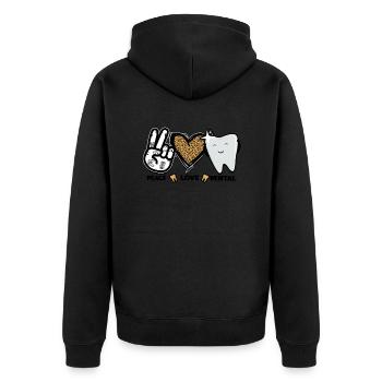 Peace Love Dental Leopard Herz Zähne - Zahn - Unisex Premium Bio Zip Hoodie - Schwarz - Hinten - Nico (187cm)