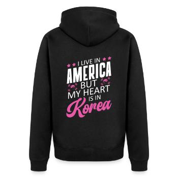 I live in America, but my heart is in Korea - Unisex Premium Organic Zip Hoodie - black - Back - Nico (187cm)