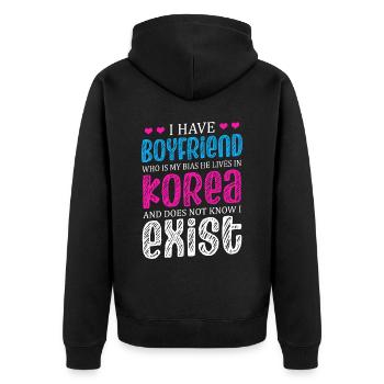 Ich Habe Einen Freund Koreanischer Liebhaber - Unisex Premium Bio Zip Hoodie - Schwarz - Hinten - Nico (187cm)