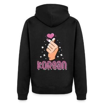 Korean Love Sign Korean Beloved - Unisex Premium Organic Zip Hoodie - black - Back - Nico (187cm)