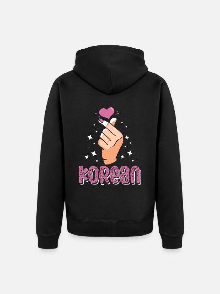 Korealainen rakkausmerkki korealainen rakastettu - Premium unisex luomu-huppari vetoketjulla - musta