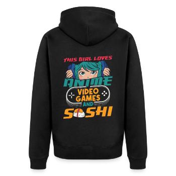 Dieses Mädchen Liebt Anime Und Sushi-liebhaber - Unisex Premium Bio Zip Hoodie - Schwarz - Hinten - Nico (187cm)