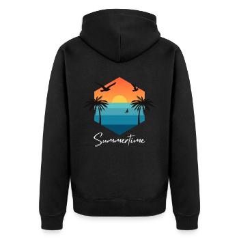 Summertime Sommer Shirt Damen Herren - Unisex Premium Bio Zip Hoodie - Schwarz - Hinten - Nico (187cm)