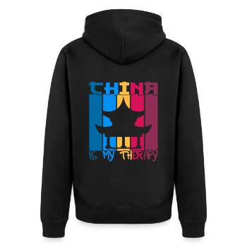 China is my therapy - Unisex Premium Organic Zip Hoodie - black - Back - Nico (187cm)