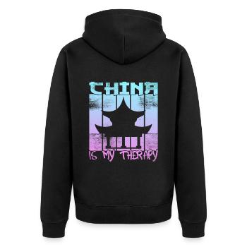 China is my therapy - Unisex Premium Organic Zip Hoodie - black - Back - Nico (187cm)