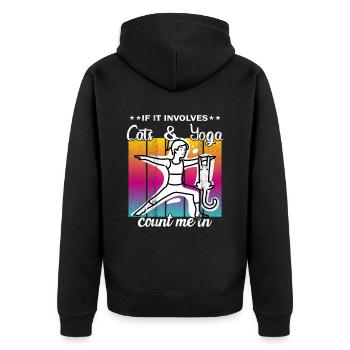 If It Involves Cats & Yoga count me in - Unisex Premium Organic Zip Hoodie - black - Back - Nico (187cm)
