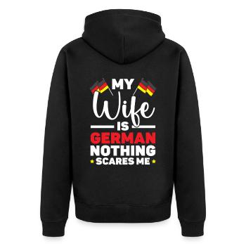 Meine Frau ist Deutsche, nichts macht mir Angst Deutschland Flagge - Unisex Premium Bio Zip Hoodie - Schwarz - Hinten - Nico (187cm)