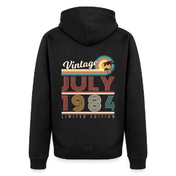 Geboren 1984 Im Juli - Unisex Premium Bio Zip Hoodie - Schwarz - Hinten - Nico (187cm)