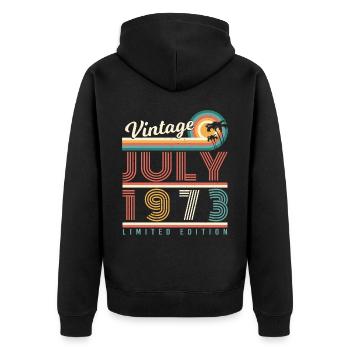 1973 Retro in July - Unisex Premium Organic Zip Hoodie - black - Back - Nico (187cm)