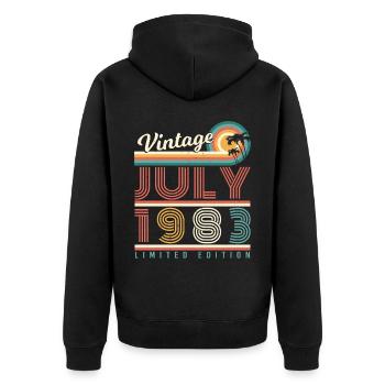Geboren 1983 Im Juli - Unisex Premium Bio Zip Hoodie - Schwarz - Hinten - Nico (187cm)