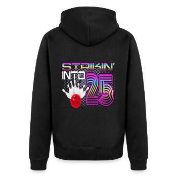 Striking Into 25 Bowling Bowler 25. Geburtstag - Unisex Premium Bio Zip Hoodie - Schwarz - Hinten - Nico (187cm)