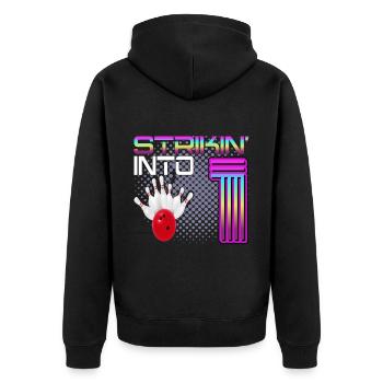 Striking Into 1 Bowling Bowler 1. Geburtstag - Unisex Premium Bio Zip Hoodie - Schwarz - Hinten - Nico (187cm)