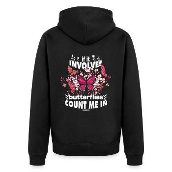 If It Involves Butterflies Count Me In - Unisex Premium Organic Zip Hoodie - black - Back - Nico (187cm)