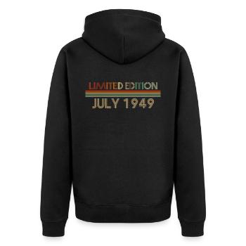 73. Geburtstag Juli Jahrgang 1949 Geschenkidee - Unisex Premium Bio Zip Hoodie - Schwarz - Hinten - Nico (187cm)