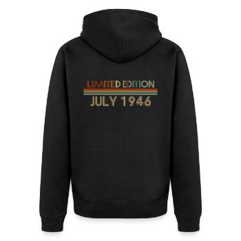 76e anniversaire Juillet né 1946 Idée cadeau - Veste à capuche bio Premium Unisexe - noir - Dos - Nico (187cm)