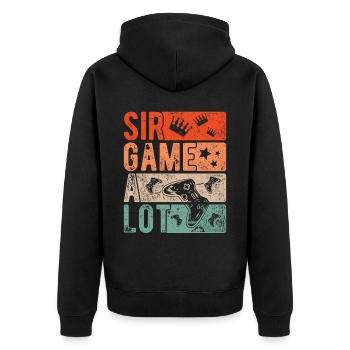 Sir Game A Lot Gamer Gamble Retro Gambler Gift - Unisex Premium Organic Zip Hoodie - black - Back - Nico (187cm)