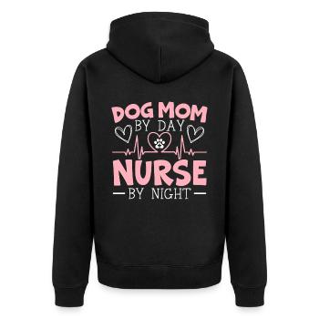 Dog Mom By Day Nurse By Night Graveyard Shift - Unisex Premium Organic Zip Hoodie - black - Back - Nico (187cm)