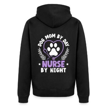 Hund Mama am Tag Krankenschwester bei Nacht Friedhofsschicht - Unisex Premium Bio Zip Hoodie - Schwarz - Hinten - Nico (187cm)