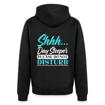 Day Sleeper Do Not Disturb Graveyard Shift - Unisex Premium Organic Zip Hoodie - black - Back - Nico (187cm)