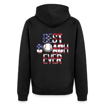 Baseball Fan Coach Vintage - Unisex Premium Bio Zip Hoodie - Schwarz - Hinten - Nico (187cm)