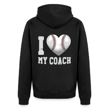 Cœur de fan de baseball J’aime mon entraîneur - Veste à capuche bio Premium Unisexe - noir - Dos - Nico (187cm)