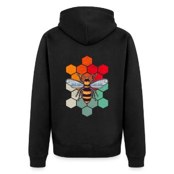 Biene Retro Wabe Imkerei - Unisex Premium Bio Zip Hoodie - Schwarz - Hinten - Nico (187cm)