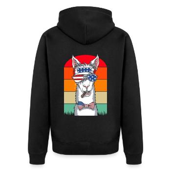 Lama USA Amerikanische Llamas 4. Juli - Unisex Premium Bio Zip Hoodie - Schwarz - Hinten - Nico (187cm)