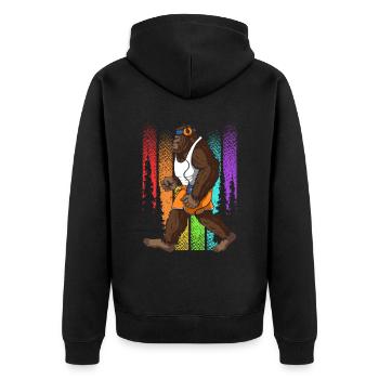 Retro Walking Bigfoot Unheimlich - Unisex Premium Bio Zip Hoodie - Schwarz - Hinten - Nico (187cm)