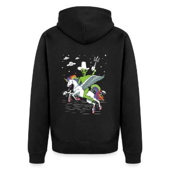 Alien reitet Einhorn Unheimlich - Unisex Premium Bio Zip Hoodie - Schwarz - Hinten - Nico (187cm)